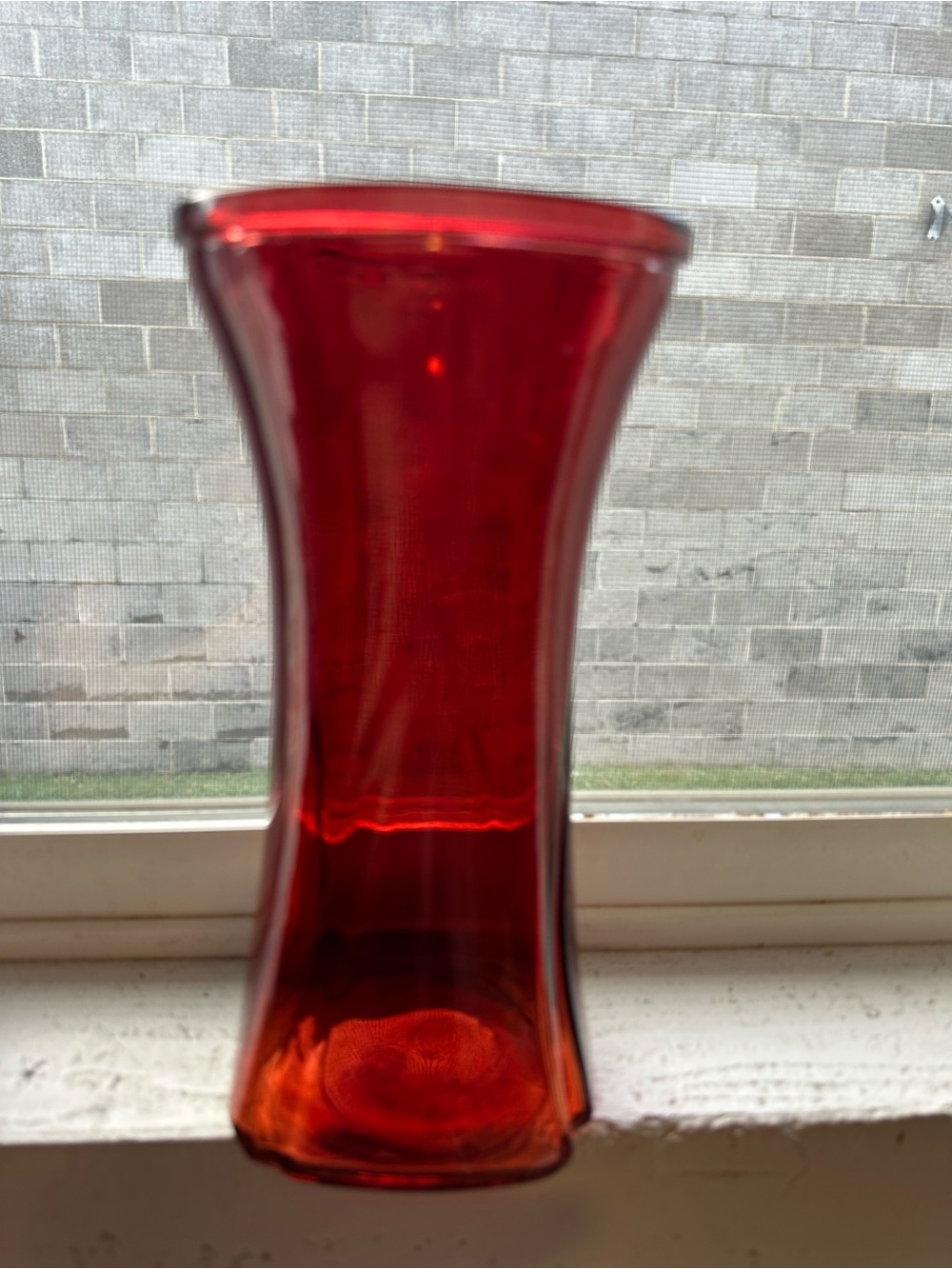 Cottagecore Home Decor Ruby Red Cranberry Gathering Vase. Flared Rim. Hourglass